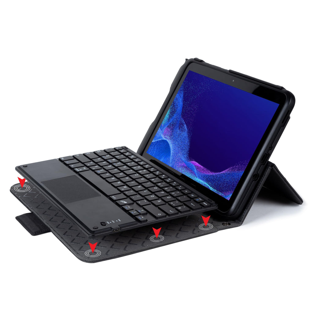 Hülle mit Tastatur kompatibel mit Samsung Galaxy Tab Active 4 Pro - Anti-Rutsch Funktion, abnehmbares Bluetooth Keyboard, Handschlaufe