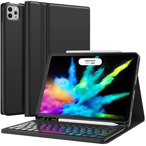 Earto Hülle mit Tastatur für iPad Air 4. Generation 2020 - iPad Pro 11 2021(3. Generation) - Abnehmbare kabellose Tastatur - iPad Air 4 10,9 Zoll 2020, iPad Pro 11 Zoll 2021/2020/2018, Schwarz