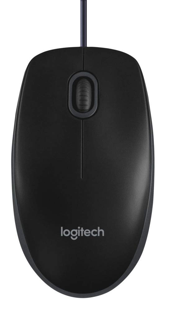 Logitech B100 Maus mit Kabel, USB-Anschluss, 800 DPI Optischer Sensor, 3 Tasten, Für Links- und Rechtshänder, PC/Mac - Schwarz