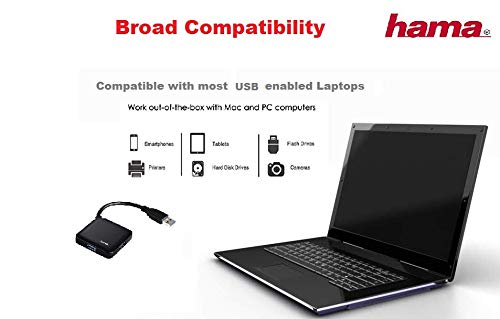 Hama 4-Port USB-3.0 Hub, kompatibel auch mit Windows 10, schwarz