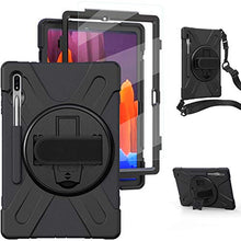 Laden Sie das Bild in den Galerie-Viewer, Samsung Galaxy Tab S7 Plus Case 2020 with S Pen Holder [Built-in Screen Proector] | TSQQST Heavy Duty Rugged Shockproof w/ Stand Hand Shoulder Strap Cover for Galaxy Tab S7+ 12.4 Inch SM-T970, Black