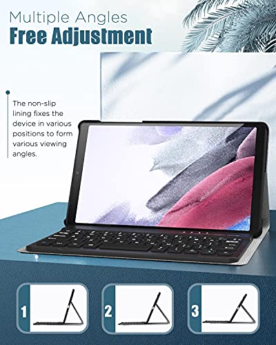 MoKo Tastatur Hülle Kompatibel mit Galaxy Tab A7 Lite 8,7 Zoll 2021(SM-T225/T220), PU Tablet Schutzhülle mit Abnehmbar Kabellos Tastatur QWERTY Layout, Schwarz