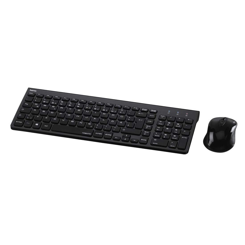 Hama Funk-Tastatur mit Maus Set kabellos (leise Computer-Tastatur mit flachen Tasten, Ziffernblock, deutsches QWERTZ Layout, optische Funk-Maus, 1200 dpi, 8m Reichweite) schwarz
