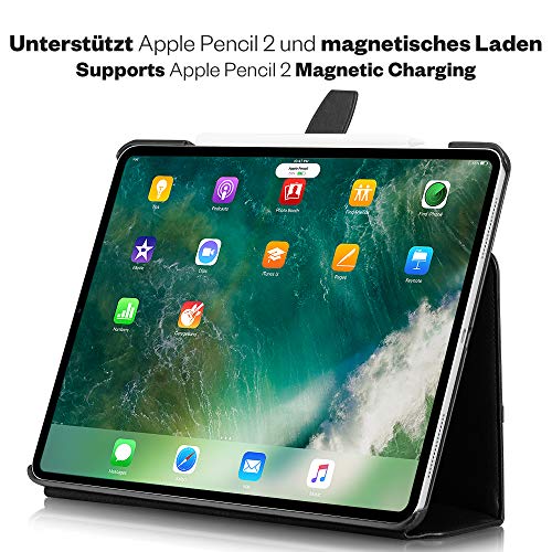 KAVAJ Lederhülle London geeignet für Apple iPad Pro 11" 2021/2020 Hülle Cover Schwarz aus echtem Leder mit Stifthalter. Dünnes Echtleder Smart Case Schutzhülle Tasche