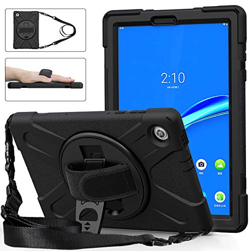TSQQST Lenovo Tab M10 Plus Case 10.3" 2020 2nd Gen | Lenovo M10 Plus Case Kids Shockproof | Heavy Duty Rugged Case w/Stand Hand Shoulder Strap for TB-X606F/TB-X606X Tablet M10 FHD Plus Case | Black