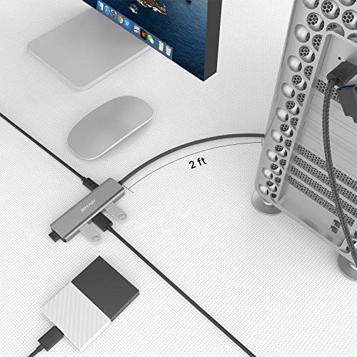 USB 3.0 Hub, BYEASY 4 Port Datenhub USB C Hub Typ C Hub Adapter Aluminium USB C Adapter Dongle Dockingstation mit Micro USB Kabel, 2ft verlängert geflochten OTG-Kabel für MacBook Pro Oculus Rift S Ps4