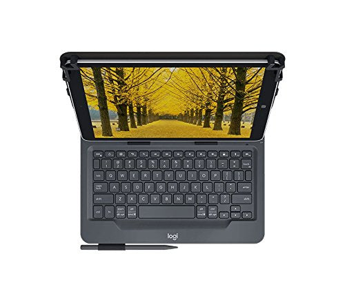 Logitech Universal Folio Tablet-Hülle mit Kabelloser Tastatur, Bluetooth, 2-Jahre Batterielaufzeit, Für 9 Zoll- 10 Zoll Tablets, Apple, Android & Windows-OS, Deutsches QWERTZ-Layout - schwarz