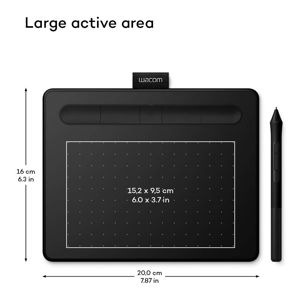 Wacom Intuos S Stift-Tablett (mit druckempfindlichem Stift & Bluetooth-Mobiles Zeichentablett zum Malen & Fotobearbeitung) schwarz - Ideal für Home-Office & E-Learning