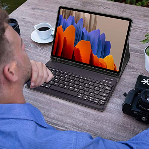 Zanfee Tastaturhülle für Samsung Tab S7+/Tab S7 Plus 12,5 Zoll, magnetisch abnehmbare Bluetooth-Tastatur mit Schutzhülle für Samsung Galaxy Tab S7 Plus 2020 (SM-T970/T975/T976), Schwarz
