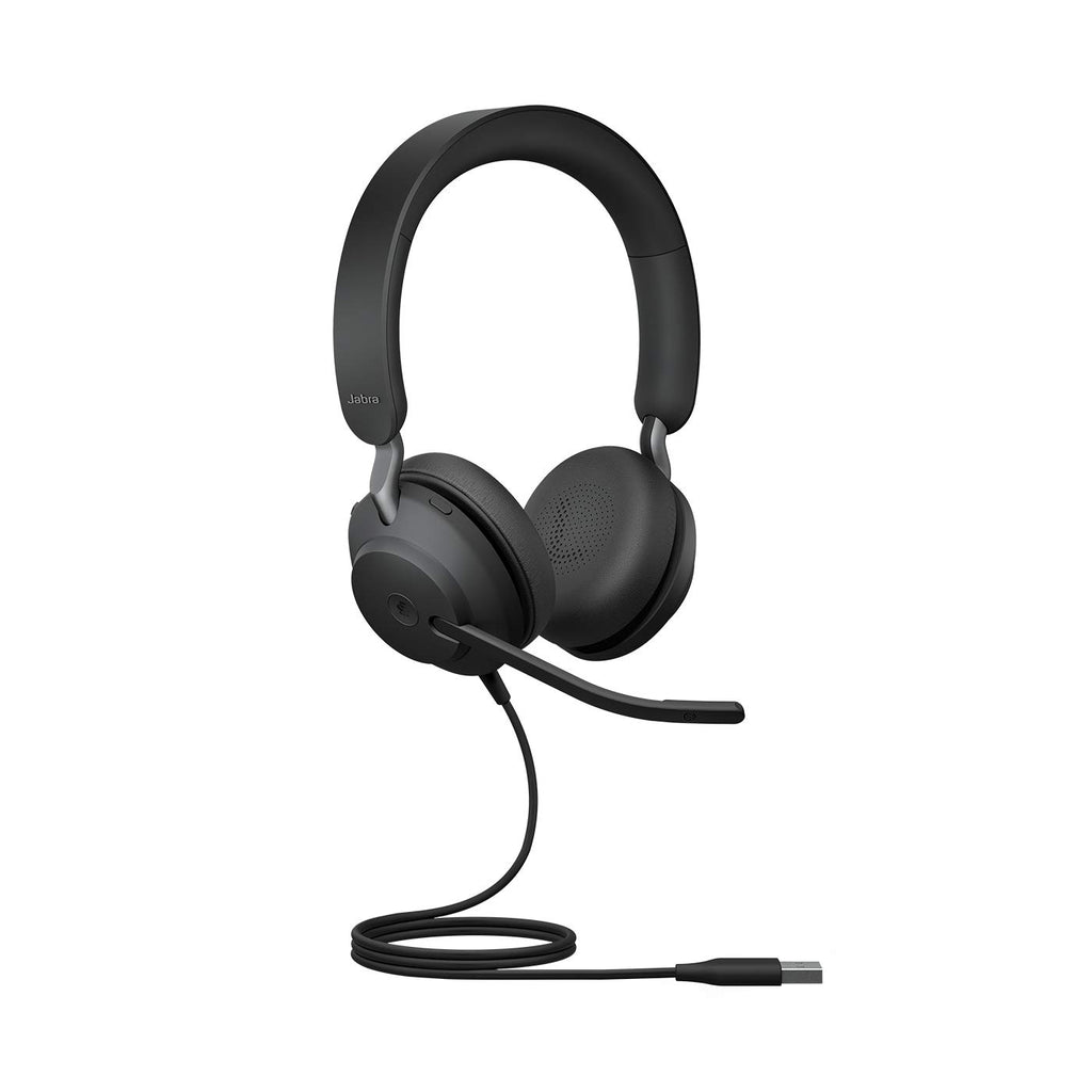 Jabra Evolve2 40 Headset – Noise Cancelling Microsoft Teams Zertifizierte Stereo Kopfhörer mit 3 Mikrofonen – USB-A Kabel – schwarz