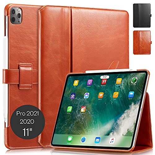 KAVAJ Lederhülle London geeignet für Apple iPad Pro 11" 2021/2020 Hülle Cover Cognac-Braun aus echtem Leder mit Stifthalter. Dünnes Echtleder Smart Case Schutzhülle Tasche