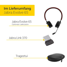 Laden Sie das Bild in den Galerie-Viewer, Jabra Evolve 65 Wireless Stereo On-Ear Headset - Microsoft zertifizierte Kopfhörer mit langer Akkulaufzeit - USB Bluetooth Adapter - Schwarz