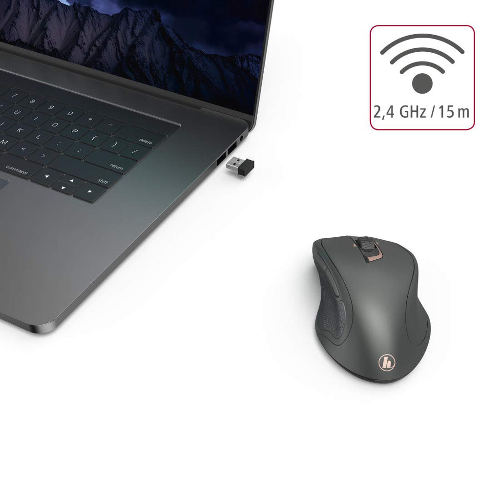 Hama kabellose Funk-Maus, ergonomisch (PC-Maus ohne Kabel, 7 Tasten, wireless Computer-Maus mit 2,4 GHz USB-Empfänger, silent ohne Klickgeräusche, Laser-Sensor, Auto DPI 800-2400) schwarz