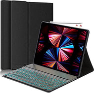 SENGBIRCH Tastatur Hülle für iPad Pro 12.9 2021, Beleuchtete Tastatur (Bluetooth QWERTZ Layout) mit Robust TPU Hülle für Pro 12.9 2021/2020/2018 - Schwarz