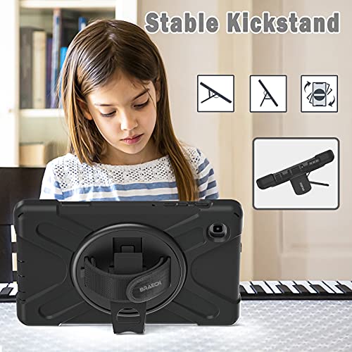 BRAECN Galaxy Tab A7 Lite Case, Heavy Duty Rugged Shockproof Case with Adjustable Hand Strap, Carrying Shoulder Strap, Rotating Kickstand for Samsung Tab A7 Lite 8.7” SM-T220 SM-T225 2021 Model-Black