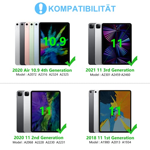 Earto Hülle mit Tastatur für iPad Air 4. Generation 2020 - iPad Pro 11 2021(3. Generation) - Abnehmbare kabellose Tastatur - iPad Air 4 10,9 Zoll 2020, iPad Pro 11 Zoll 2021/2020/2018, Schwarz