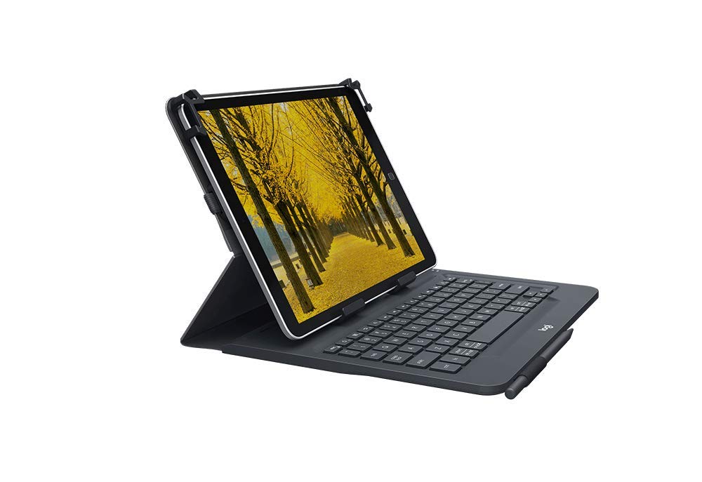 Logitech Universal Folio Tablet-Hülle mit Kabelloser Tastatur, Bluetooth, 2-Jahre Batterielaufzeit, Für 9 Zoll- 10 Zoll Tablets, Apple, Android & Windows-OS, Deutsches QWERTZ-Layout - schwarz