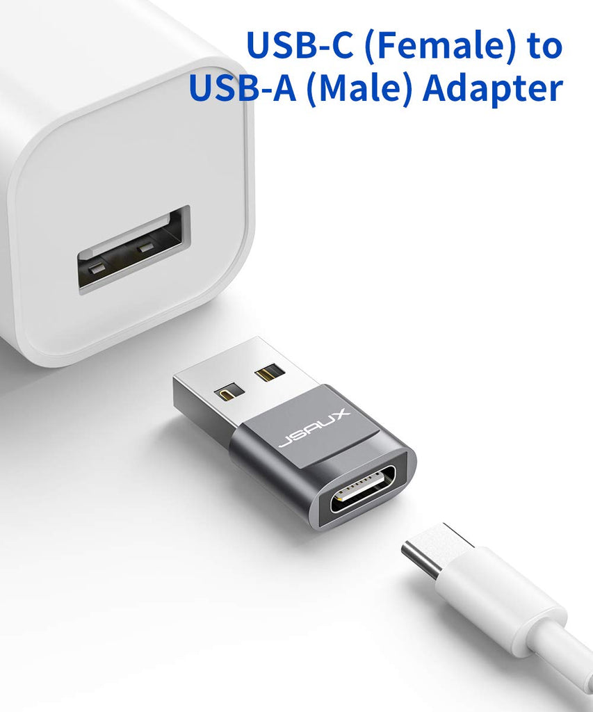 JSAUX USB A auf USB C Buchse Adapter [2 Stück] USB Typ C Adapter Kompatibel für iPhone 11/12 Pro Max, Samsung Galaxy Note 10/Note 20/S20/S20 FE/A70/A50/A90, Google Pixel 4/4XL/3/3XL Grau