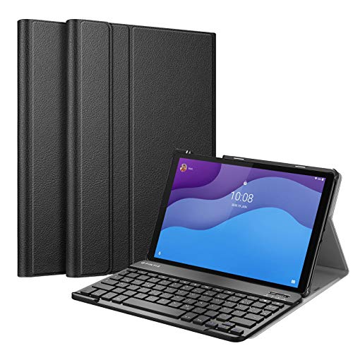 Fintie Tastatur Hülle für Lenovo Tab M10 HD (2nd Gen) 2020 10,1", Slim Schutzhülle mit magnetisch Abnehmbarer QWERTZ Bluetooth Keyboard für Lenovo Tab M10 HD Plus TB-X306X/TB-X306F, Schwarz