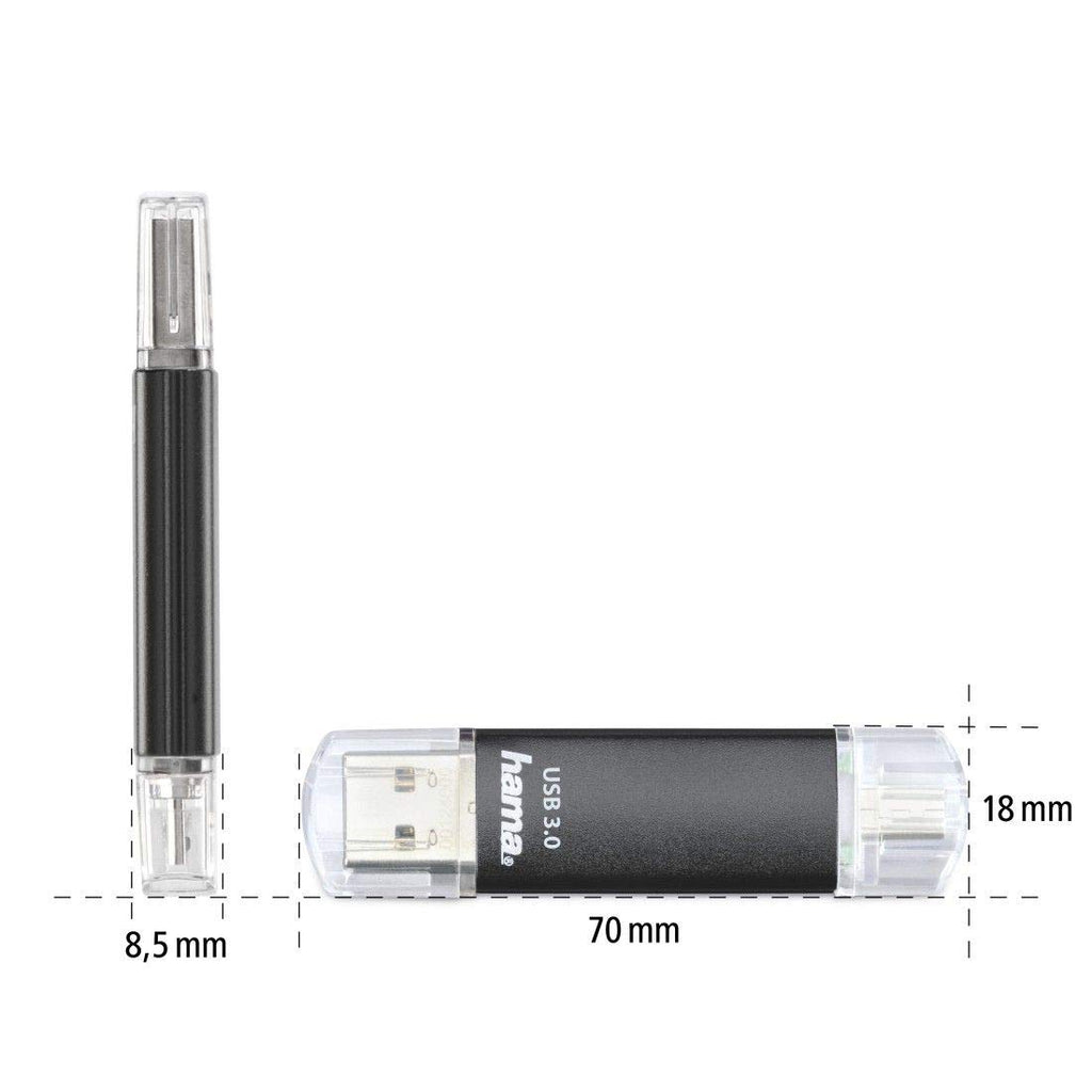 Hama 16GB USB-Speicherstick mit USB 3.0 & microUSB (2-in-1 USB-Stick, z.B. für Android Handy, Tablet, Computer, Notebook, PC, Laptop, MacBook, OTG, 40MB/s) Handy-Stick, Doppel Memory-Stick schwarz