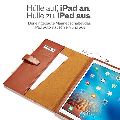 KAVAJ Lederhülle London geeignet für Apple iPad 8 iPad 7 2020/2019 10.2" Hülle Cover Cognac-Braun aus echtem Leder mit Stifthalter. Dünnes Echtleder Smart Case Schutzhülle Tasche