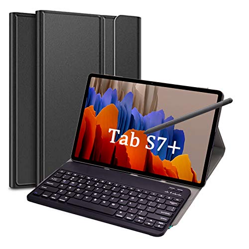 Zanfee Tastaturhülle für Samsung Tab S7+/Tab S7 Plus 12,5 Zoll, magnetisch abnehmbare Bluetooth-Tastatur mit Schutzhülle für Samsung Galaxy Tab S7 Plus 2020 (SM-T970/T975/T976), Schwarz