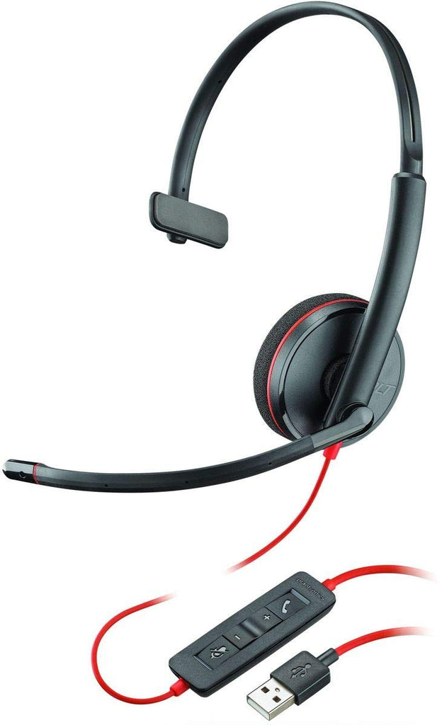 Plantronics Mono-Headset 'Blackwire C3210' mit USB-A Anschluss, Noise Cancelling, Soundguard und flexiblem Mikrofonarm, Schwarz