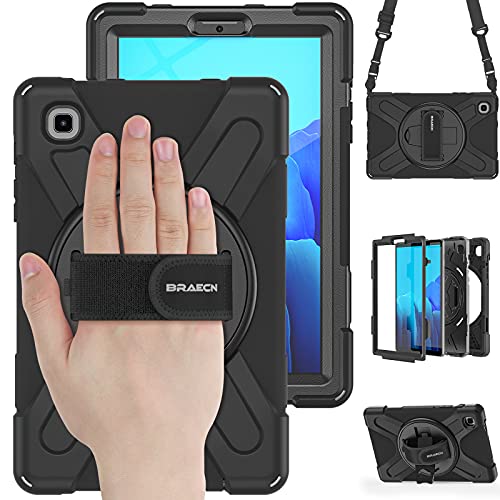 BRAECN Galaxy Tab A7 Lite Case, Heavy Duty Rugged Shockproof Case with Adjustable Hand Strap, Carrying Shoulder Strap, Rotating Kickstand for Samsung Tab A7 Lite 8.7” SM-T220 SM-T225 2021 Model-Black
