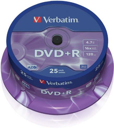 Verbatim DVD+R - 4.7 GB, 16-Brenngeschwindigkeit mit langer Lebensdauer und Kratzschutz, 25 Stück Spindel, mattsilber