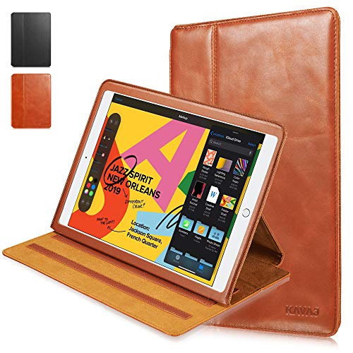 KAVAJ Lederhülle Hamburg geeignet für Apple iPad 8 iPad 7 2020/2019 10.2" Hülle Cover Cognac-Braun aus echtem Leder fünf Stand und Auto Schlaf/Aufwachen Funktionen. Dünnes Smart-Cover Schutzhülle