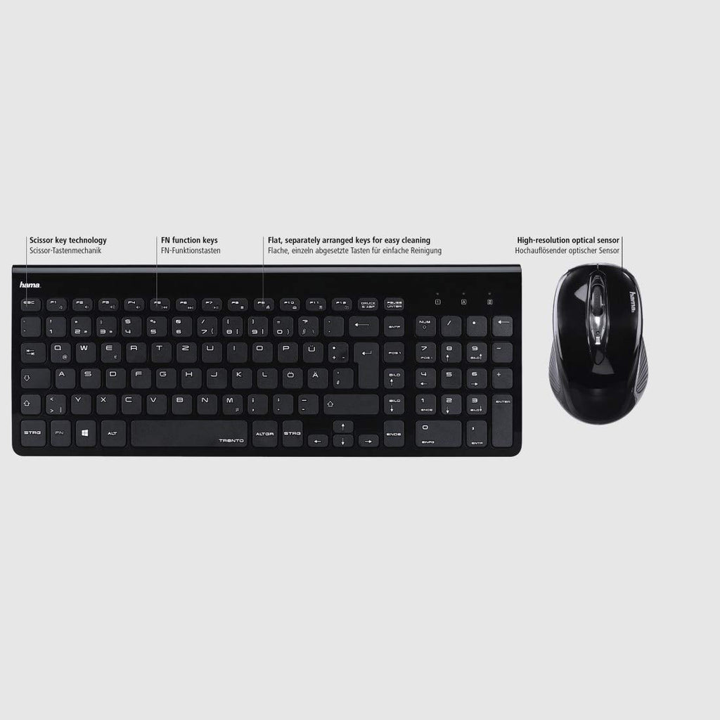 Computer-Tastatur (leise mit Set kabellos Funk-Tastatur mit Maus Hama
