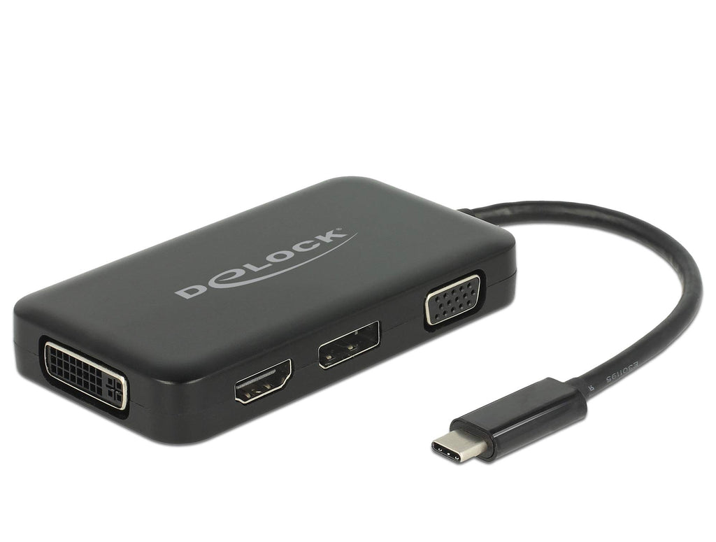 DeLock 4in1 Multiport Adapter USB Type-C Stecker für VGA, HDMI, DVI und DisplayPort Monitor schwarz, 63929