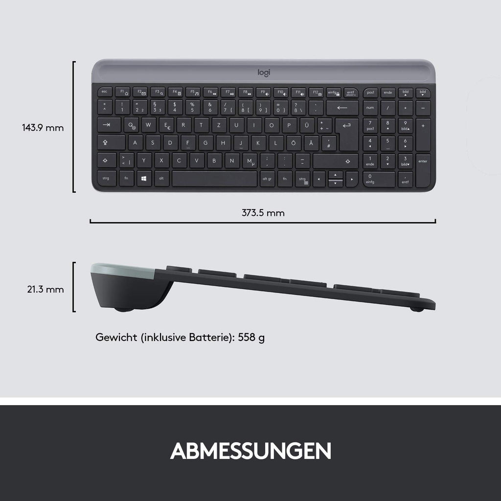 Logitech MK470 Slim Combo Kabelloses Tastatur-Maus-Set, 2.4 GHz Verbin