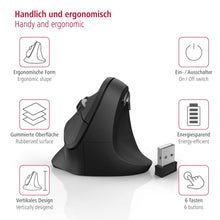 Laden Sie das Bild in den Galerie-Viewer, Hama kabellose Maus ergonomisch (Vertikale Maus ohne Kabel für Rechtshänder, Wireless Funk-Maus mit optischem Sensor 1000/1400/1800dpi) schwarz