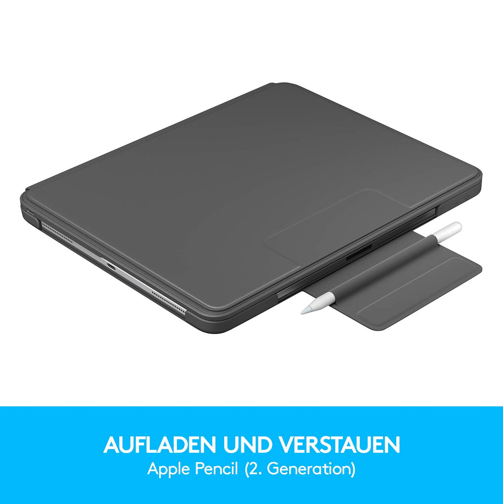 Logitech SLIM FOLIO PRO für iPad Pro 11 Zoll Tastatur-Case mit Hintergrundbeleuchtung und Bluetooth (Modell: A1980, A1934, A1979, A2013), Deutsches QWERTZ Layout Grafit