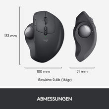 Laden Sie das Bild in den Galerie-Viewer, Logitech MX Ergo Kabellose Ergonomische Trackball-Maus, 2.4 GHz Verbindung via Unifying USB-Empfänger, 4-Monate Akkulaufzeit, Verstellbarer Winkel, Multi-Device, PC/Mac/iPadOS