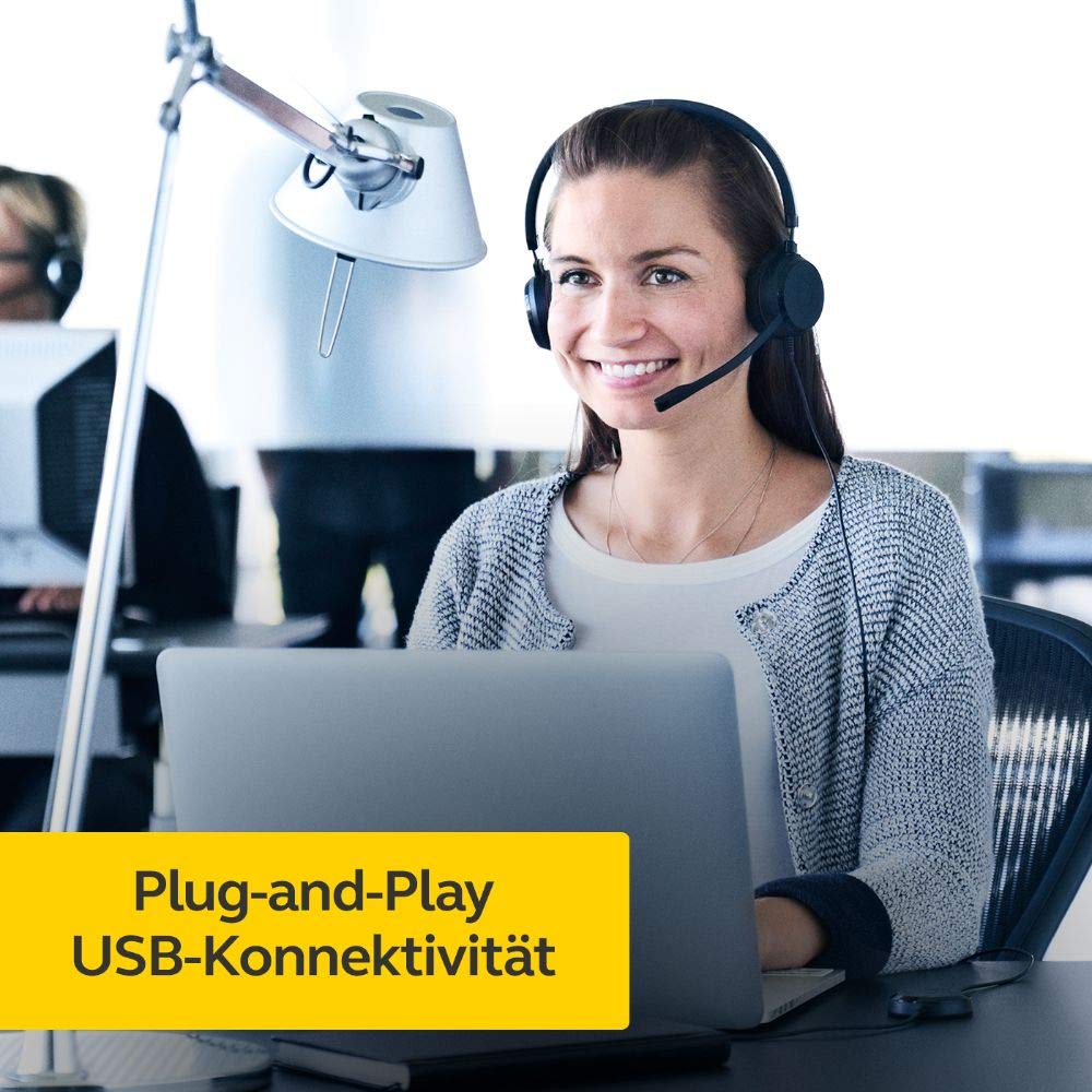 Jabra Evolve 20 MS Stereo Headset – Microsoft zertifizierte Kopfhörer für VoIP Softphone mit passivem Noise-Cancelling – USB-Kabel mit Anrufsteuerung – Schwarz