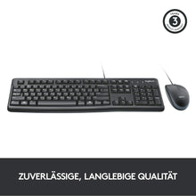 Laden Sie das Bild in den Galerie-Viewer, Logitech MK120 Kabelgebundenes Tastatur-Maus-Set, Optische Maus, USB-Anschluss, PC/Laptop, Deutsches QWERTZ-Layout - Schwarz