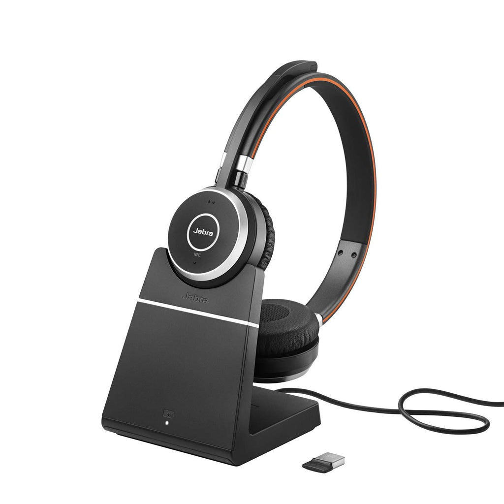 Jabra Evolve 65 Wireless Stereo On-Ear Headset - Microsoft Teams zertifizierte Kopfhörer mit langer Akkulaufzeit und Ladestation - USB Bluetooth Adapter - schwarz