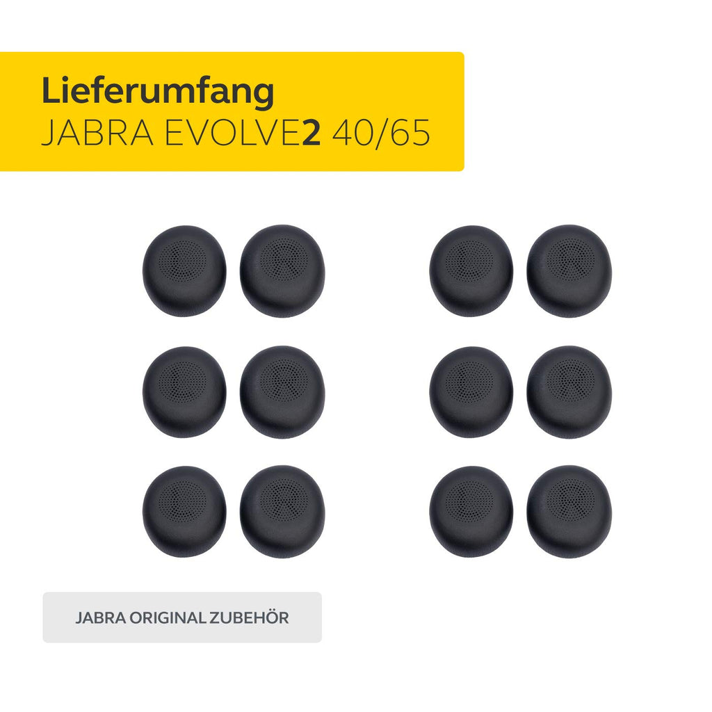 Jabra Kopfhörerpolster für Evolve2 40/65 – 6 Paar Ersatz Ohrpolster für Kopfhörer – schwarz