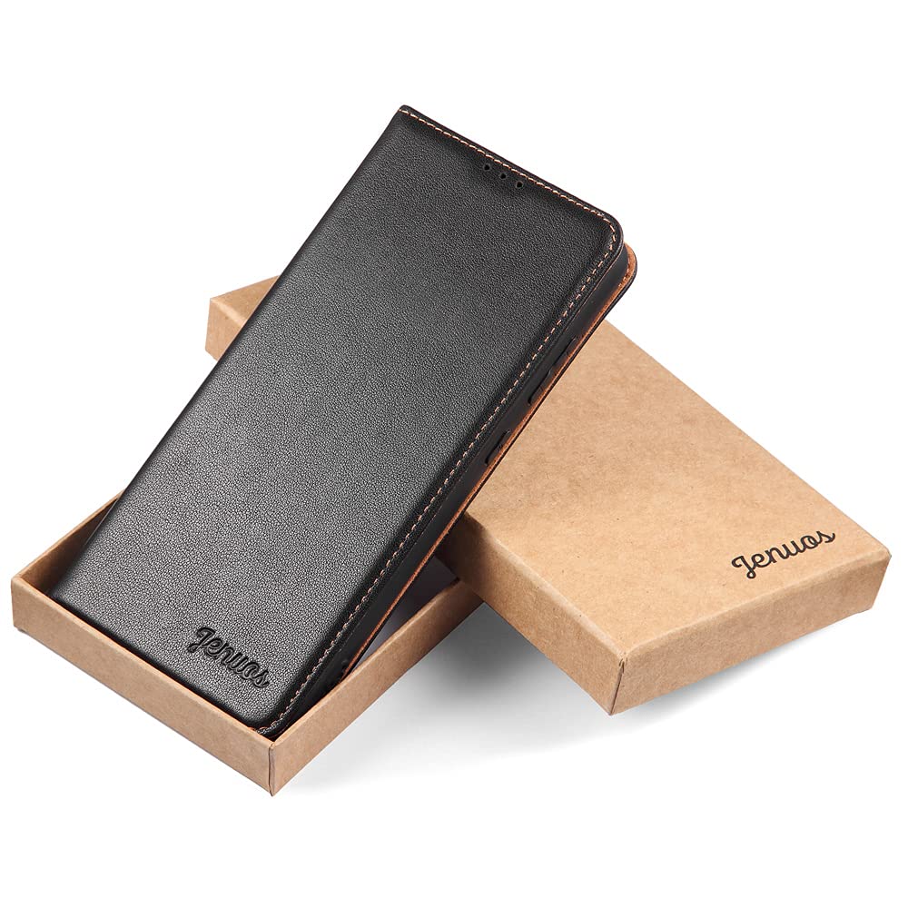 Jenuos für Redmi Note 10 Pro Hülle Leder，Xiaomi Redmi Note 10 Pro Max Handyhülle Klappbar Schutzhülle Flip Cover mit [Magnetic Closure] [Card Slot] [Kickstand] -Schwarz（MN10P-PD-BK）