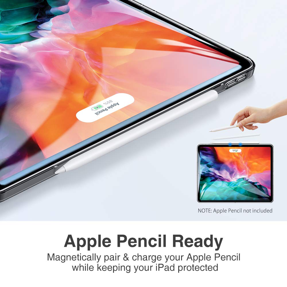 ESR Hülle kompatibel mit iPad Pro 12,9” 2020, Klare TPU Rückseitenabdeckung, Unterstützt kabelloses Laden für Apple Pencil, Dünne Rebound Soft Hülle, Klar Schwarz