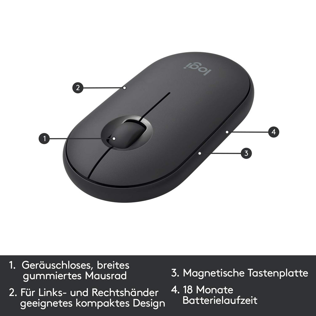 Logitech MK470 Slim Combo Kabelloses Tastatur-Maus-Set, 2.4 GHz Verbindung via Nano-USB-Empfänger, 10m Reichweite, 18-Monate Batterielaufzeit, PC/Laptop, Deutsches QWERTZ-Layout - Schwarz/Graphit
