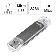 Laden Sie das Bild in den Galerie-Viewer, Hama 32GB USB-Speicherstick mit USB 2.0 &amp; microUSB (2-in-1 USB-Stick, z.B. für Android Handy, Tablet, Computer, Notebook, PC, Laptop, MacBook, OTG, 10MB/s) Handy-Stick, Doppel Memory-Stick grau