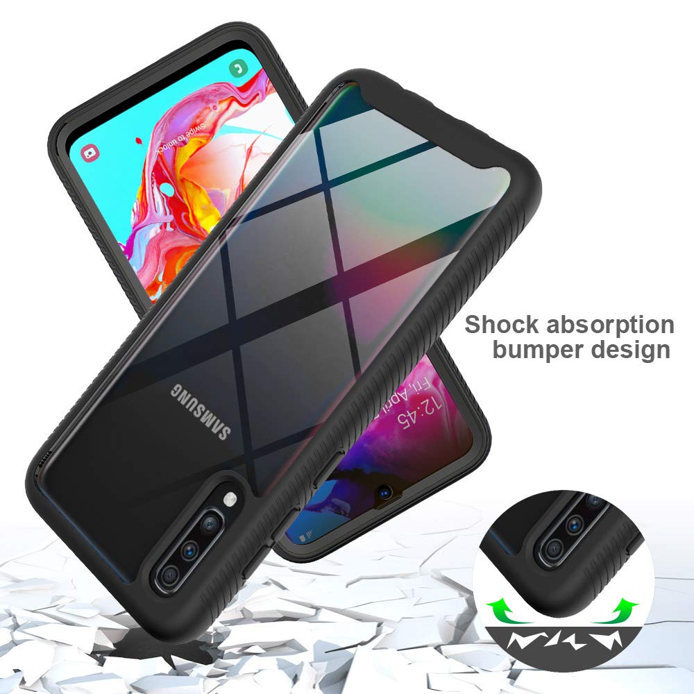 LCHULLE Hülle 360 Grad kompatibel mit Samsung Galaxy A50(6.4 Zoll) Handyhülle mit Displayschutz Durchsichtig Schutzhülle 360 Grad Transparent Handyhülle Ultradünne Bumper Case Cover Schwarz