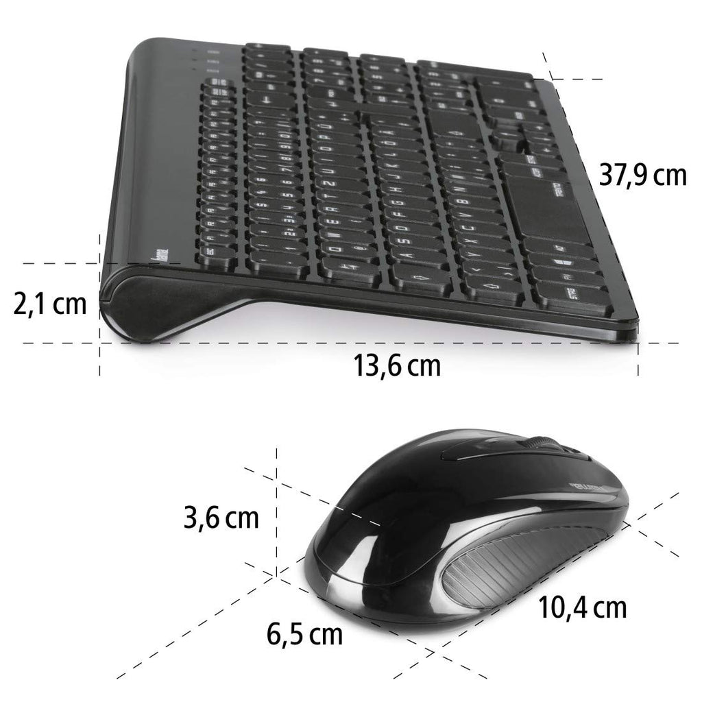Hama Funk-Tastatur mit Maus Set kabellos (leise Computer-Tastatur mit flachen Tasten, Ziffernblock, deutsches QWERTZ Layout, optische Funk-Maus, 1200 dpi, 8m Reichweite) schwarz
