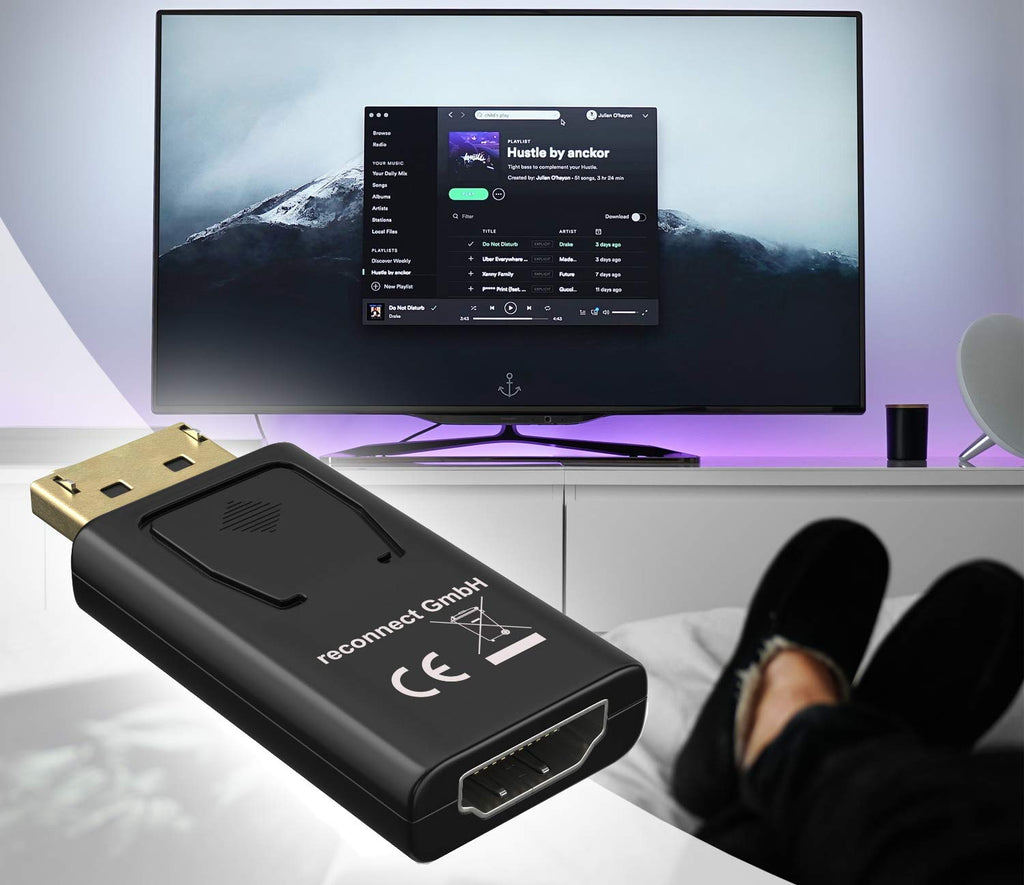 DisplayPort auf HDMI Adapter Konverter DP 1.2 zu HDMI 1.3 1080P mit Audioübertragung @Reconnect