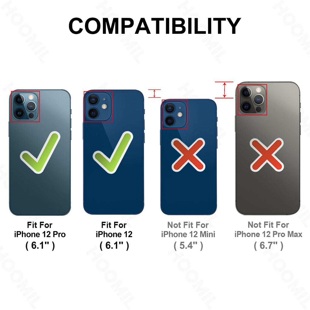 HOOMIL Kompatibel mit MagSafe Handyhülle für iPhone 12 Hülle, für iPhone 12 Pro Hülle, Leder Tasche Flip Case Schutzhülle für Apple iPhone 12/12 Pro - Schwarz