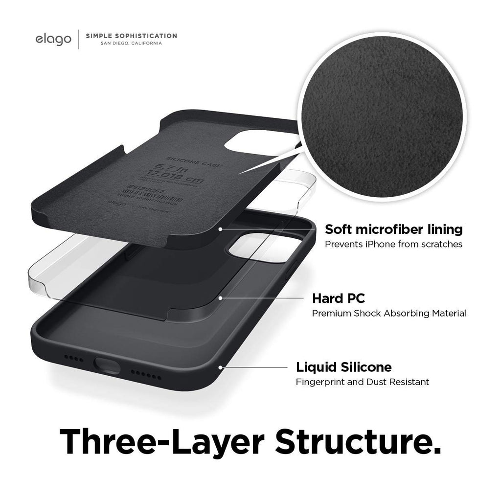 elago Liquid Silicone Case Kompatibel mit iPhone 12 Pro Max Hülle (6,7"), Hochwertiges Silikon, Rundumschutz Handyhülle : 3-Layer Struktur Schutzhülle (Schwarz)