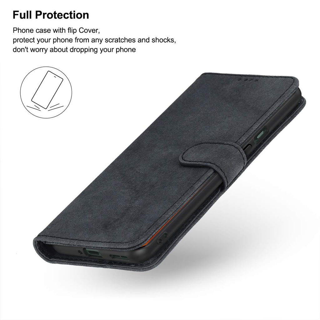 Leder Hülle für OnePlus 9 Pro Handyhülle, Premium PU+ Weiche TPU Buper [ 3 Kartenfächer] [Standfunktion] [Magnetverschluss] Klapphülle Handy hülle Case für OnePlus 9 Pro, Schwarz
